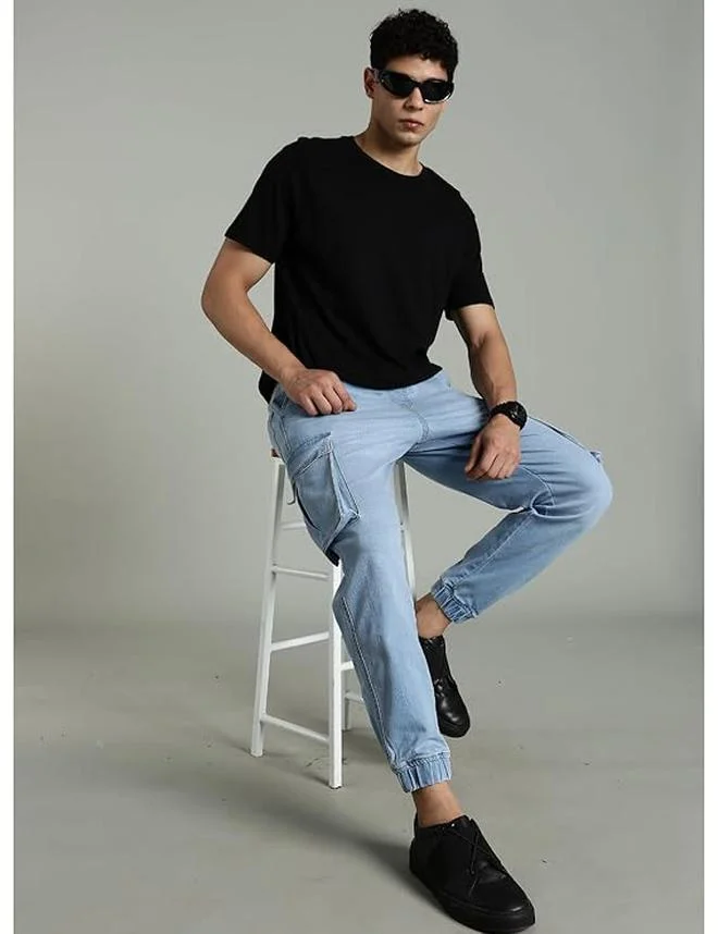 inkd الرياضيون العاديون للرجال - متوسط الارتفاع | مزيج القطن | قماش قابل للتمدد| حزام الخصر المطاطي | جينز للرجال